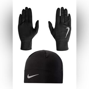 Nike Essentials Mens Running Hat And Glove Set Black Reflective Fleece Men's S/M